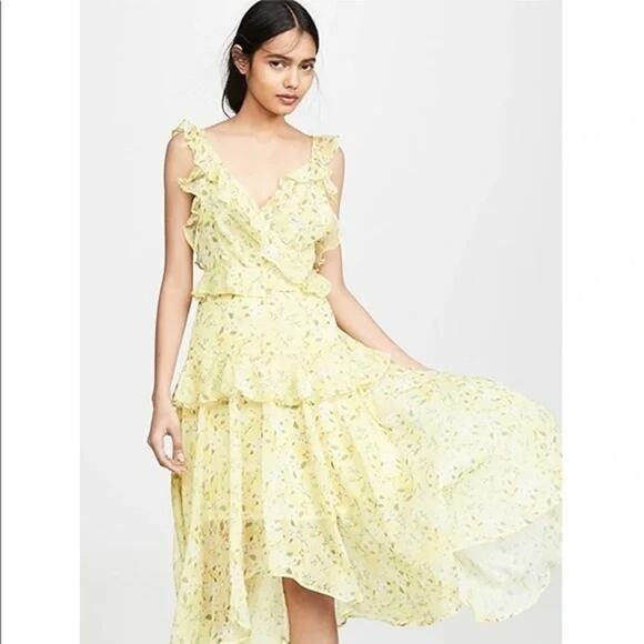 OPT Missa Floral Dress Yellow Green NWT - Picture 1 of 8